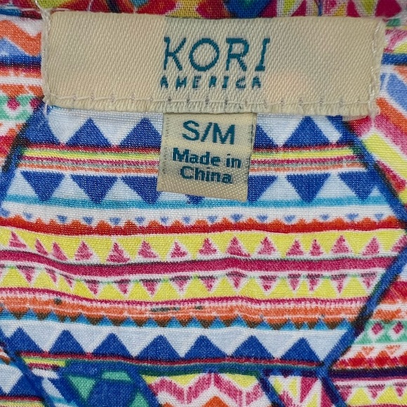 Kori America fringe kimono s/m colorful Aztec geometric lightweight coverup - Picture 4 of 6
